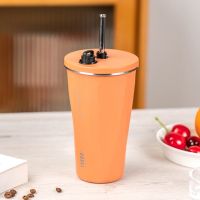 600ML Coffee Tea Cold Drink Bottle Stainless Steel Car Tumbler Mug With Straw Water Cup Leak-Proof Drinkware For Travel Driving