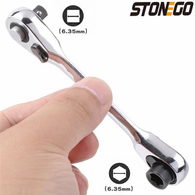 STONEGO Mini Double Headed Ratchet Wrench 1/4 Inch Drive Socket and Screwdriver Bit Driver Quick Release Ratchet Wrench