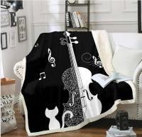 Guitar Sherpa Blanket Music Themed Fleece Throw Blanket for Bed Sofa Couch Kids Room Decor Cat Musical Pattern Plush Blanket Black White Fuzzy Blanket Twin 100cm* 150CM