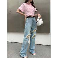 M9SI CEL 23 autumn and winter New letter embroidery belt hole thin denim mop pants slimming fashionable jeans for women