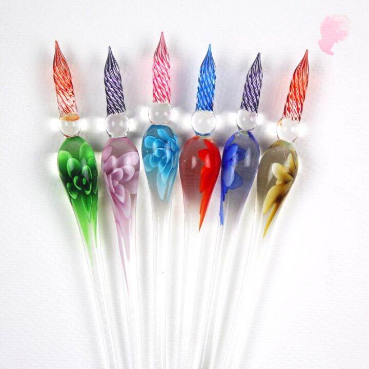 creative-handmade-multifunction-glass-dip-pens-mermaid-flower-pattern-transparent-crystal-glass-signature-ink-fountain-pen-gift