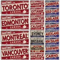 Artisian AUSTRALIA NEW ZEALAND CANADA Greetings From Landmark License Plate City State Metal Tin Plaque Car Metal Sign Wall Deco Baking Trays  Pans