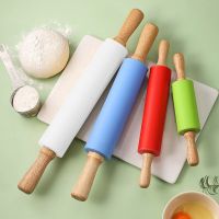 Non-Stick Silicone Rolling Pin Wooden Handle Pastry Dough Flour Roller Kitchen Cooking Baking Tool For Pasta Cookie Bread  Cake Cookie Accessories