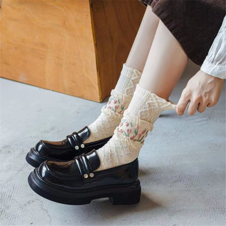 ถุงเท้าน่ารักมีระบายครุยสำหรับถุงเท้าระบายอากาศได้ถุงเท้าผู้หญิงถุงเท้าลำลอง