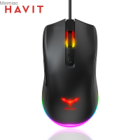 Havit Mouse Gaming RGB เมาส์เกมส์ PC แบบมีสายที่มีแบ็คไลท์7สี6ปุ่มสูงถึง6400 DPI USB คอมพิวเตอร์เมาส์สีดำ MS732 Meimiao