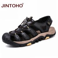 Summer Fashion Leather Shoes Breathable Genuine Leather Sandals For Men Summer Flat Sandals Male Beach Sandals Kasut Lelaki