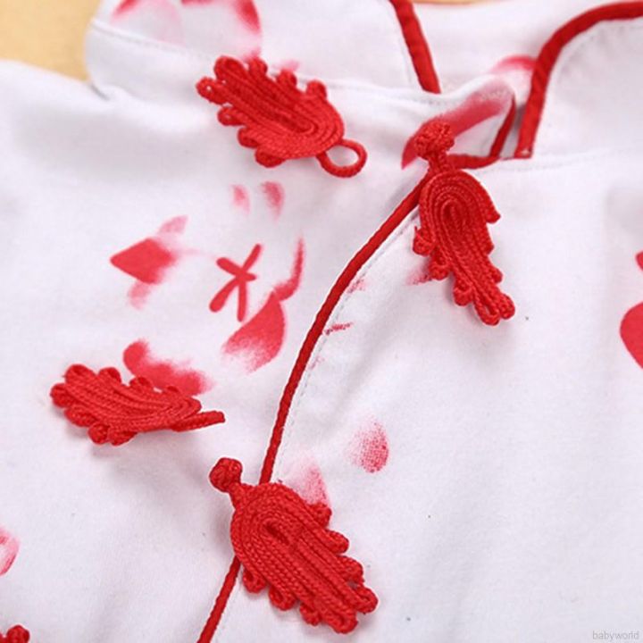 ชุดรอมเปอร์พิมพ์ลายดอกไม้สไตล์จีนสำหรับเด็กทารก