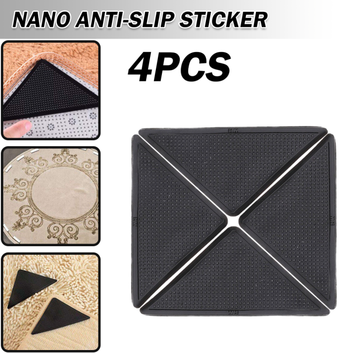 4Pcs/set Triangle Washable Reusable Rug Gripper Anti-skid Rubber Mat Non  Slip Patch Tape for Tile Floors Carpets Corners Pad