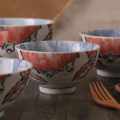 4.5 Inch Made In Japan Cute Creative Ceramic Bowls Rice Noodles Food Container Snow Glaze Crab Printed Under Glazed Bowl Cutlery
