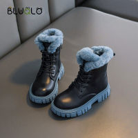 Winter Plush Warm Girls Fashion Boots Solid PU Leather Faux Fur Short Shoes For Kids Soft Bottom Non Slip Children Ankle Boots