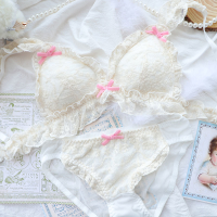 Japanese Lace Bra and Panty Set Lolita Fairy Style Embroidery Bras Young Girl Kawaii Student Underwear Set Intimates