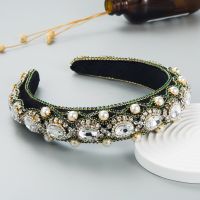 TS5024-1 Fashion New Alloy Rhinestone Pearl Velvet Sponge Hair Hoop Retro Shiny Street Beat Womens Hair Accessories Headband