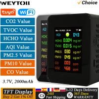 Tuya Wifi CO2เมตรคุณภาพอากาศเมตร7in1 PM2.5 PM10 CO Venoc HCHO AQI Tester หน้าจอสี TFT เครื่องตรวจจับก๊าซคาร์บอนไดออกไซด์