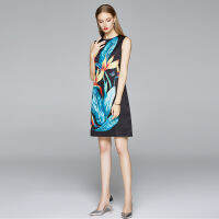 New retro European and American womens round neck sleeveless printed vest dress elegant fashion dress women -400