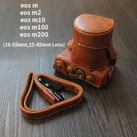 เคส PU ย้อนยุคสำหรับ Canon EOS M200 M100กล้อง M10 15-45มม. เลนส์18-55มม. กระเป๋าสะพายไหล่ EOS M M2ฐานปกหนังพร้อมพอร์ตขาตั้งกล้อง