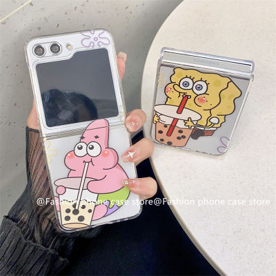 Phone Case เคส Samsung Galaxy Z Flip5 Fold5 Flip4 Fold4 Flip3 Fold3 5G เคสการ์ตูน SpongeBob คลาสสิคน่ารักซิลิโคนใสเคสนิ่ม2023