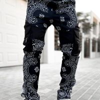 Mens Sports And Fitness Harem Pants New Multi-Bag Overalls Casual Mens Loose Slim High Street Fashion Retro Lace-Up Trousers