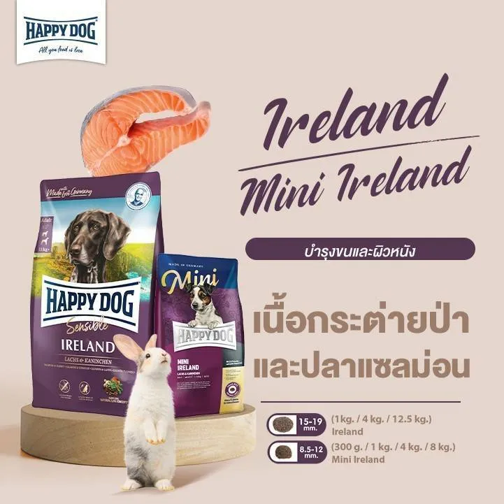 HAPPY DOG Supreme Sensible Irland Lachs & Kaninchen สุนัขโตพันธุ์กลางและพันธุ์ใหญ่  สูตรเนื้อกระต่ายและปลาแซลมอน ขนาด4กก. | Lazada.co.th