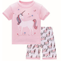 Girls Summer Pyjamas Set Unicorn Pjs Cotton Kids Pajamas Short Shirt Tops and Pants Nightwear Sleepwear Children Clothes 3-8T