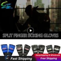 1 Pair Split-finger Boxing Gloves Half Finger MMA Gloves PU Leather Punching Bag Boxing Gloves Thai Training Workout Gloves