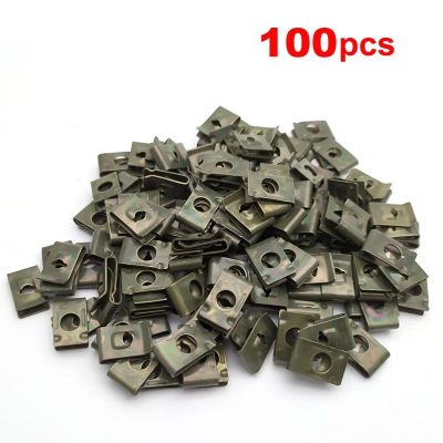 100pcs Car Motorcycle Scooter ATV Moped E-bike Plastic Cover Metal Retainer U-Type Clips ArmyGreen Anti-rust for M4 M5 screws