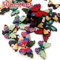 50pcs Butterflies Buttons Mixed Buttons Scrapbooking  Wooden Snaps Haberdashery