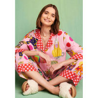 2023 Classic Leopard Ice Silk Pajama Sets for Women with Nine-Point Pink Sleeves Sleepwear