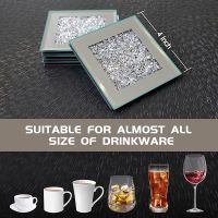 4Pcs Glass Mirrored Coaster Tea Cup Mat Crushed Diamond Cup Pad Coffee Coaster Restaurant Kitchen Dining Desktop Decoration