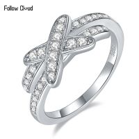 Follow Cloud 0.35กะรัต Moissanite แหวนผู้หญิงเพชรแต่งงาน X Cross Shape 925เงินสเตอร์ลิง D แหวนสีเครื่องประดับอย่างดี