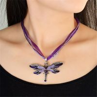 Fashion Crystal Dragonfly Pendant Necklaces for Women Vintage Insect Multi Layers Rope Necklace Jewelry Accessories