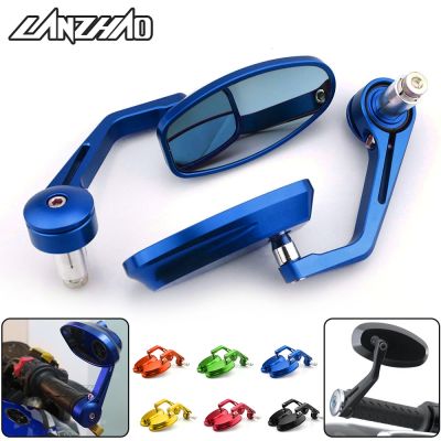 ✧ 7/8 22MM Full CNC Motorcycle Handlebar Bar End Rearview Rear View Side Mirrors Blue Convex Glass Universal for Yamaha MT07 MT09