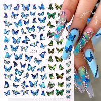 【lz】❀☁  3d borboleta adesivos para nail art laser azul colorido decalques de transferência colorido para nail art diy