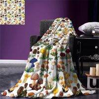 Mushroom Throw Blanket Pattern with Types of Mushrooms Wild Species Organic Natural Food Garden Theme Blanket for Bed Couch