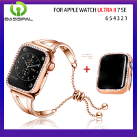 BassPal 2-In-1ชุดสายโลหะแฟชั่น + เคสสำหรับ Apple Watch ป้องกันเพชรอัลตร้า7 8วง49มม. 42 38มม. 40 44 41 45มม. สายสแตนเลส + สร้อยข้อมือเคสสำหรับ I Watch Series 6 5 4 3 2 Se