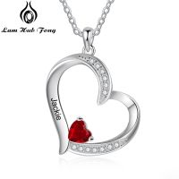 Mothers Day Gift Love Heart Pendant Necklaces for Women Grandma Garnet Cubic Zirconia Customize Name Jewelry Mom Gift