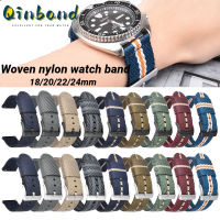 สายรัดสายนาฬิกาข้อมือไนลอน Qinband สำหรับนาฬิกาข้อมือสำหรับผู้ชายสายผ้าใบแบบปลดได้เร็วสร้อยข้อมือกีฬาอุปกรณ์กีฬาระบายอากาศได้18มม. 20มม. 22มม. 24มม.