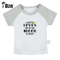 、‘】【= My Auntie Loves Me To The Moon And Back Fun Art Printed Baby Boys T-Shirts Cute Baby Girls Short Sleeves T Shirt Newborn Tops