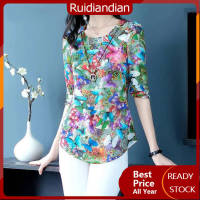 Ruidiandian เสื้อยืดแฟชั่น M-4XL 2023,ใหม่เสื้อยืดลายดอกไม้เข้ารูปแขนขนาดใหญ่สั้นใหม่สำหรับฤดูร้อน