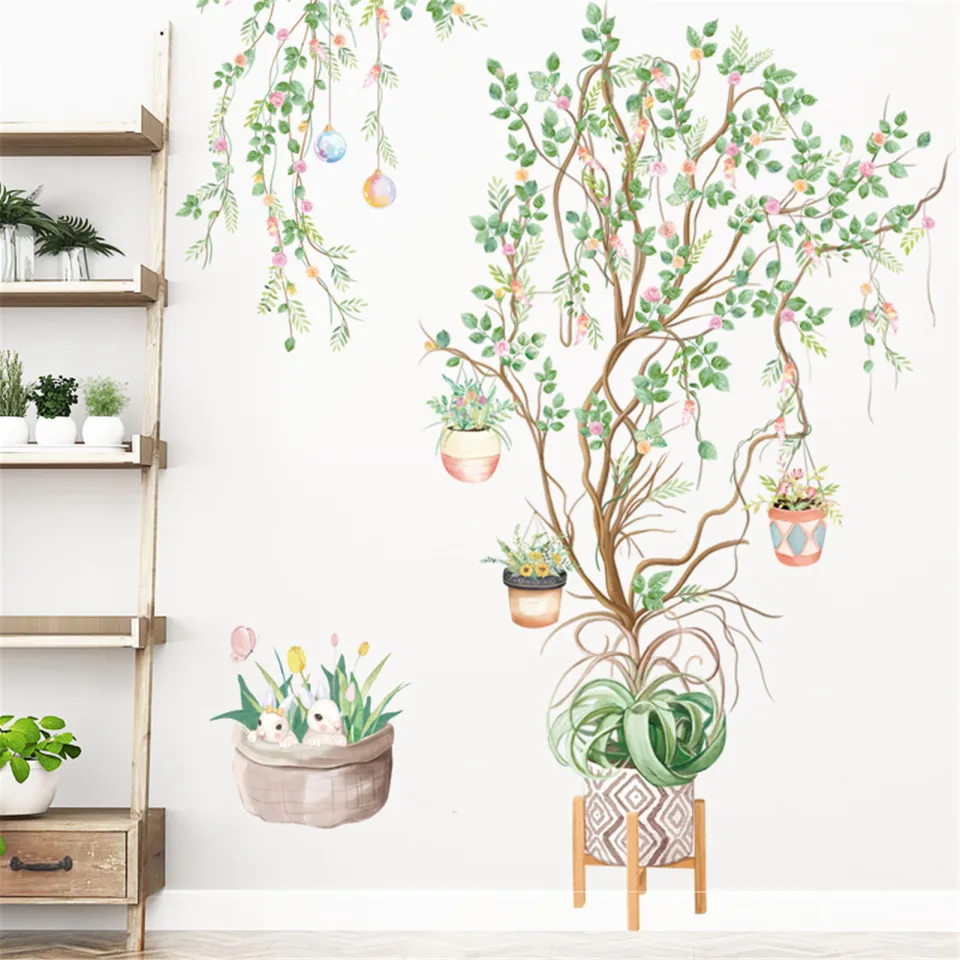 Potted Wall Stickers Removable Plant Wallpaper Decals DIY Art ...