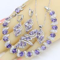 925 Silver Jewelry Sets for Women Wedding Purple Amethyst Necklace Pendant Earrings Ring Bracelet Gift Box