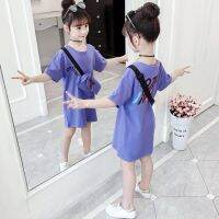 Ready Stock Promotion Girls Short-Sleeved T-Shirt Baby Girl Dress Cute Cartoon Pattern Children Mid-Length One-Piece