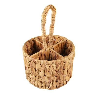 Utensil Carrier, Flatware Organizer, Hand Woven Water Hyacinth Cutlery Holder for Countertop with Handle