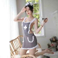 Long Night Sexy Lingerie Womens Uniform Seductive Set See-Through Nurse Uniform Stewardess Nightclub Apron 1332