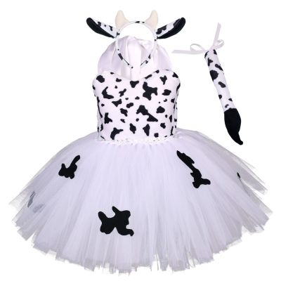 Cartoon Cows Cosplay Girls Tutu Dress Animal Cow Cosplay Outfits For Children Baby Halloween Costume Kids Girls Clothes Dress