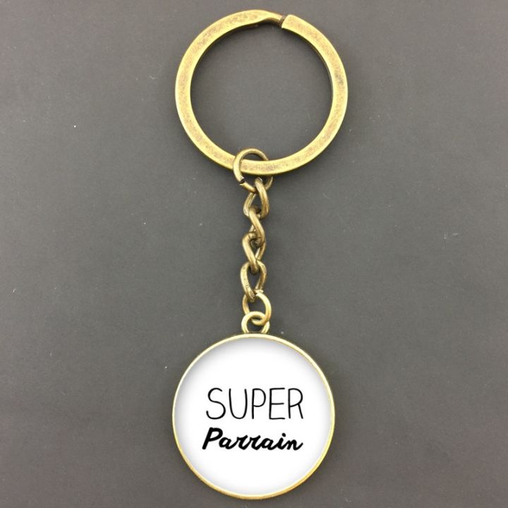 yf-fashion-super-parrain-round-pattern-keychain-glass-godfather-jewelry