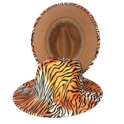 Mens hat gold tiger skin pattern fedora hat new ladies jazz animal gradient color tiger pattern hat uni шапка женская