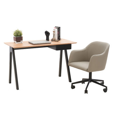 Modernform โต๊ะทำงานไม้แท้ รุ่น Sim ขาสีดำ