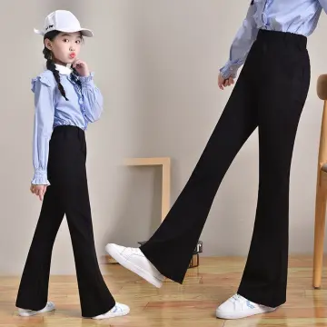 Girls Leggings Elastic Waist Retro Stretch Flared Pants Simple