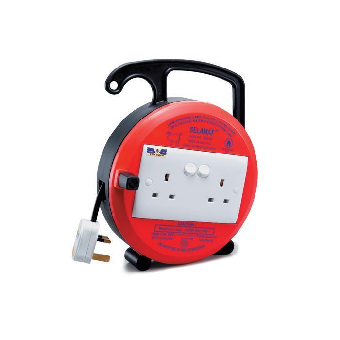 EXTENTION SELAMAT Cable Reel with 2 Gang Switched Socket DOUBLE SOCKET ...