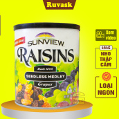 Nho Khô Mỹ Raisins Sunview Hộp 425g 3 Màu Nho Xanh LOẠI NGON - Nho Sấy Khô Không Đường Màu Xanh, Màu Đen, Màu Vàng Siêu Ngon - Đồ Ăn Vặt - Bánh Kẹo Ruvask